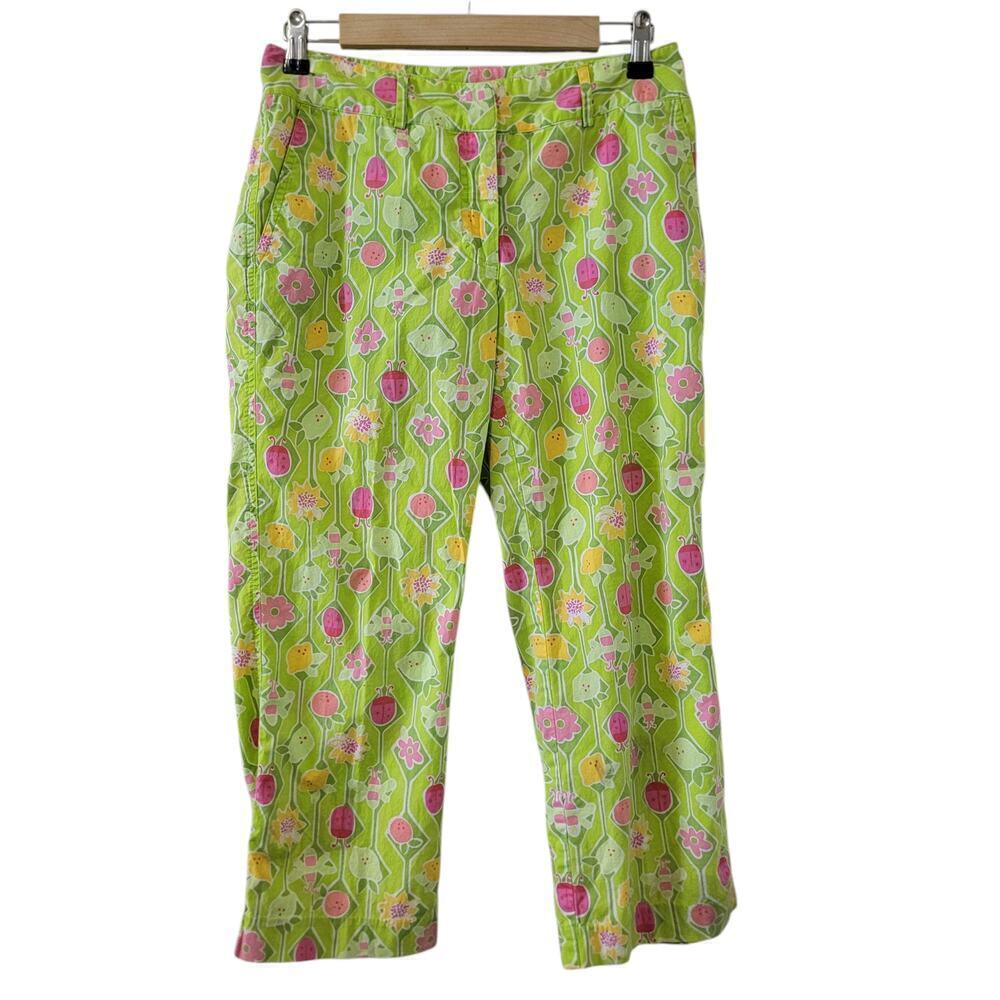 Lilly Pulitzer Spring Ladybug Floral Fruit Print Light Weight Capri Pants Size 6